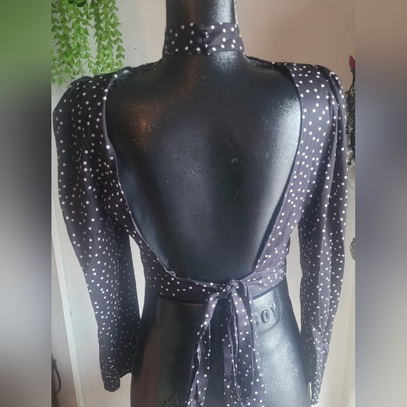 Unknown Brand Black and White Polka Dot Long Sleeve Top S - Picture 2 of 7